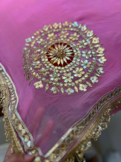 Soft Chiffon Pink Thali Designer Saree with Same Work & Fabric Blouse