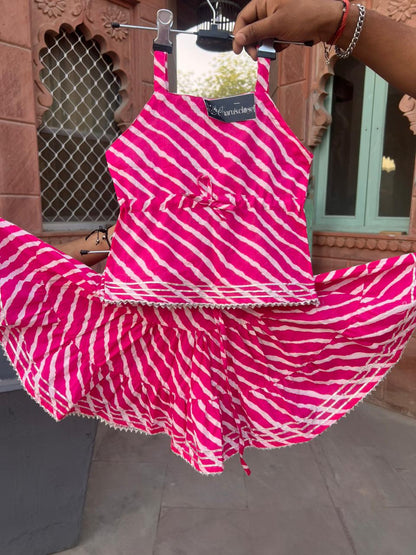 Beautiful Pink Color Cotton Lahariya Kurti and Lehanga