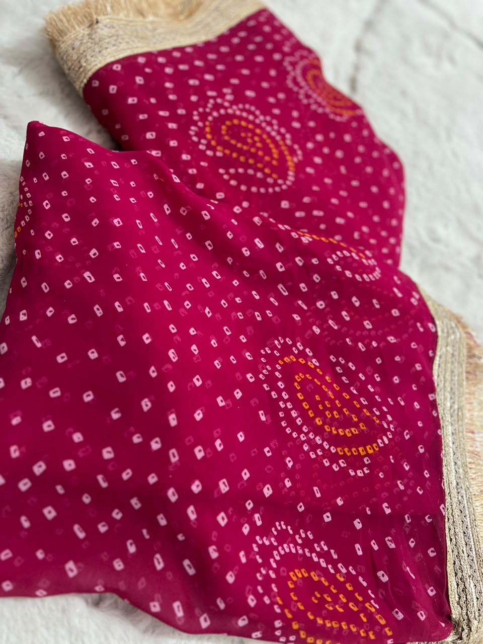 Beautiful Pink Color Karva Chauth Special Bandhini Saree