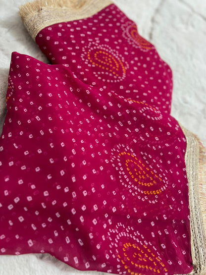 Beautiful Pink Color Karva Chauth Special Bandhini Saree