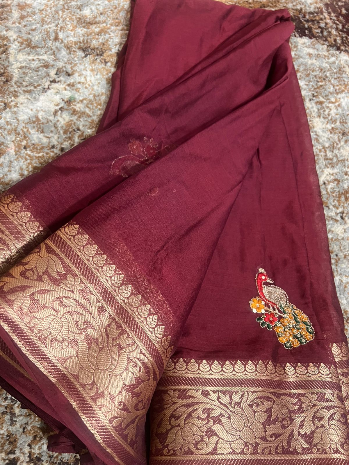 Peacock Design Crepe Saree with Heavy Border