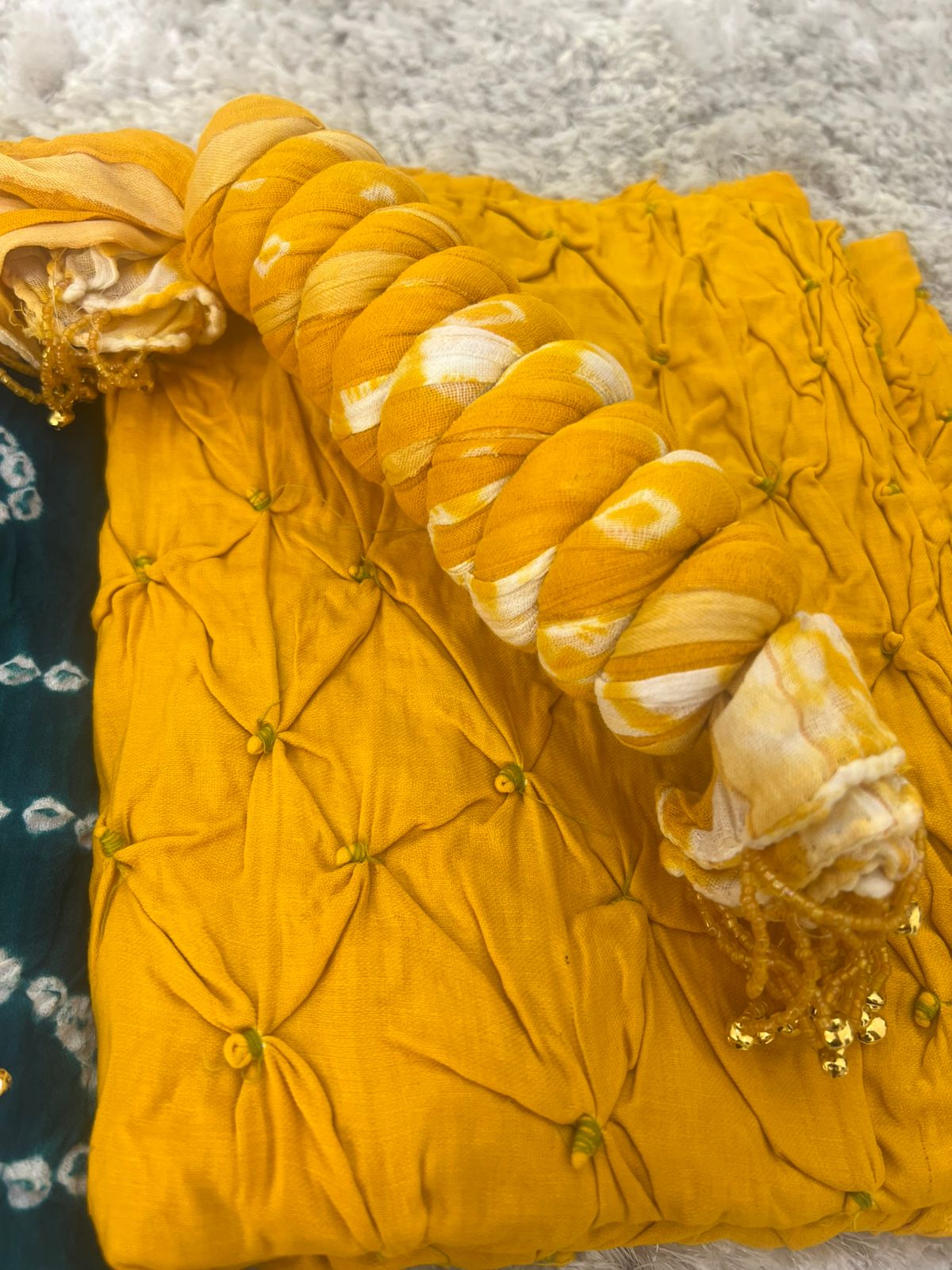 Beautiful Designer Handcrafted Bandhini Suit (Unstitched)