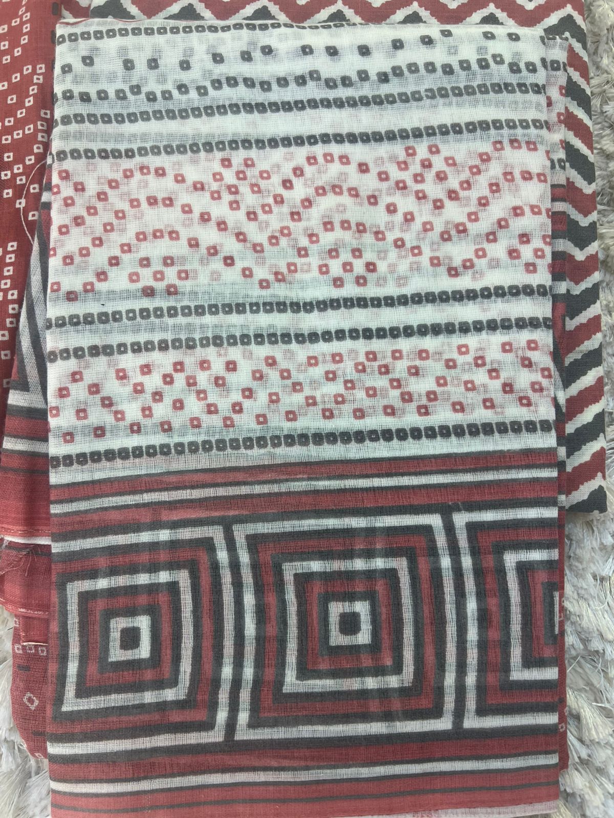 Bandhini Printed Suit with Mal Mal Duppatta (Unstitched)