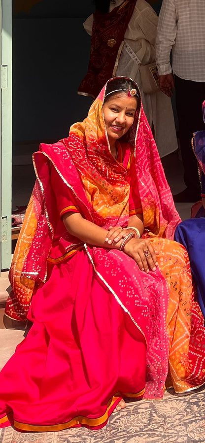 Soft Malmal Pink Bandhini Poshak