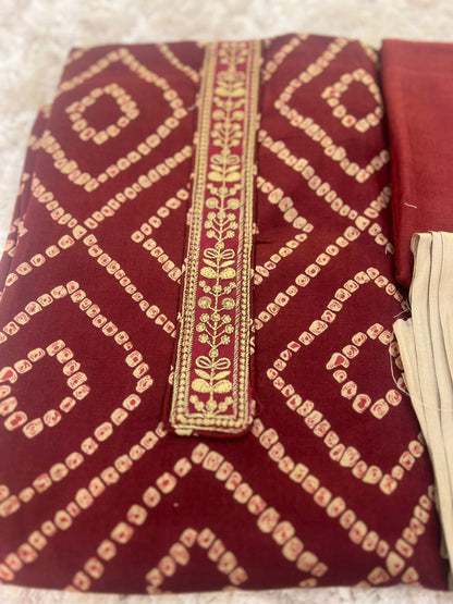 Beautiful Bandini Print Designer Suit with Lovely Malmal Dupatta (Unstitched)