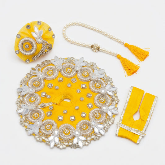 Beautiful Yellow Color Mirror Work Thakur Ji Ki Poshak (Size 4)