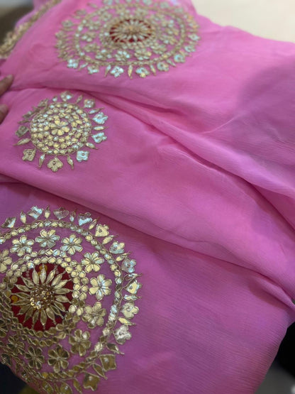 Soft Chiffon Pink Thali Designer Saree with Same Work & Fabric Blouse