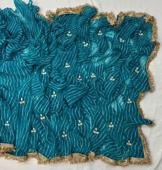 Beautiful Sea Green Color Designer Lahariya Saree