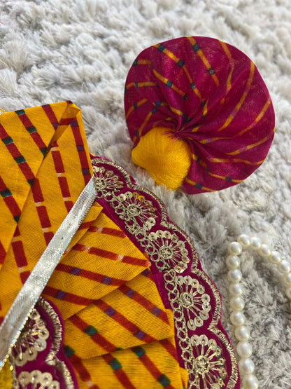 Beautiful Pink and Yellow Lahariya Designer Thakur Ji Ki Poshak