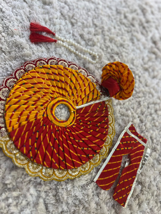 Beautiful Red and Yellow Lahariya Designer Thakur Ji Ki Poshak