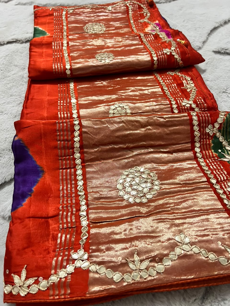 Beautiful Orange Color Gajji Silk with Gota Work
