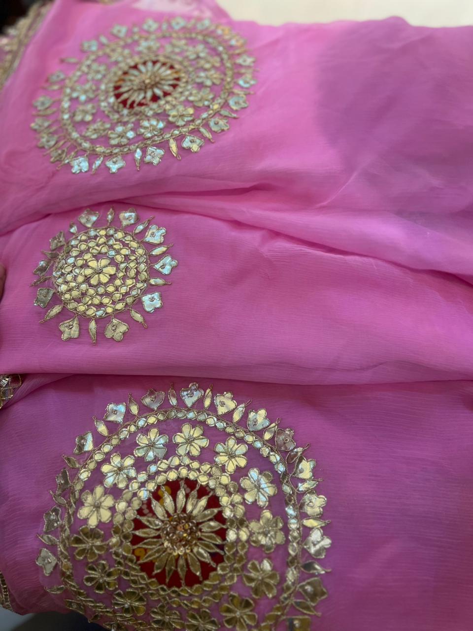 Soft Chiffon Pink Thali Designer Saree with Same Work & Fabric Blouse