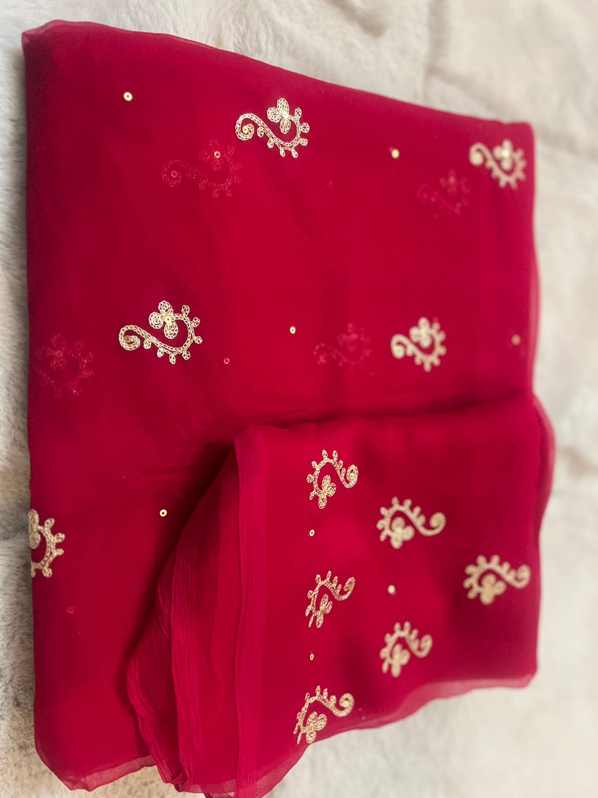 Magenta Pink Pure Chiffon Peta Work Saree