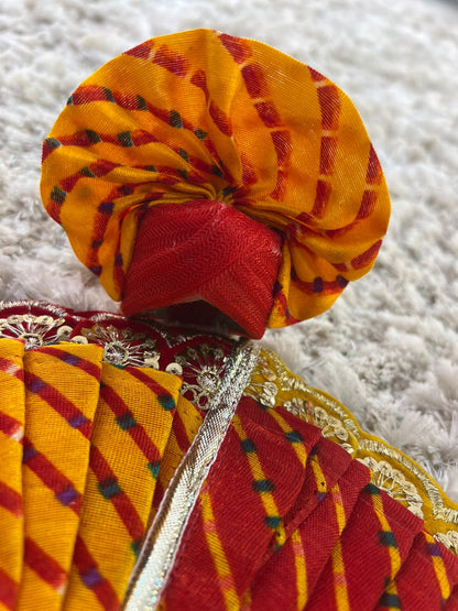 Beautiful Red and Yellow Lahariya Designer Thakur Ji Ki Poshak