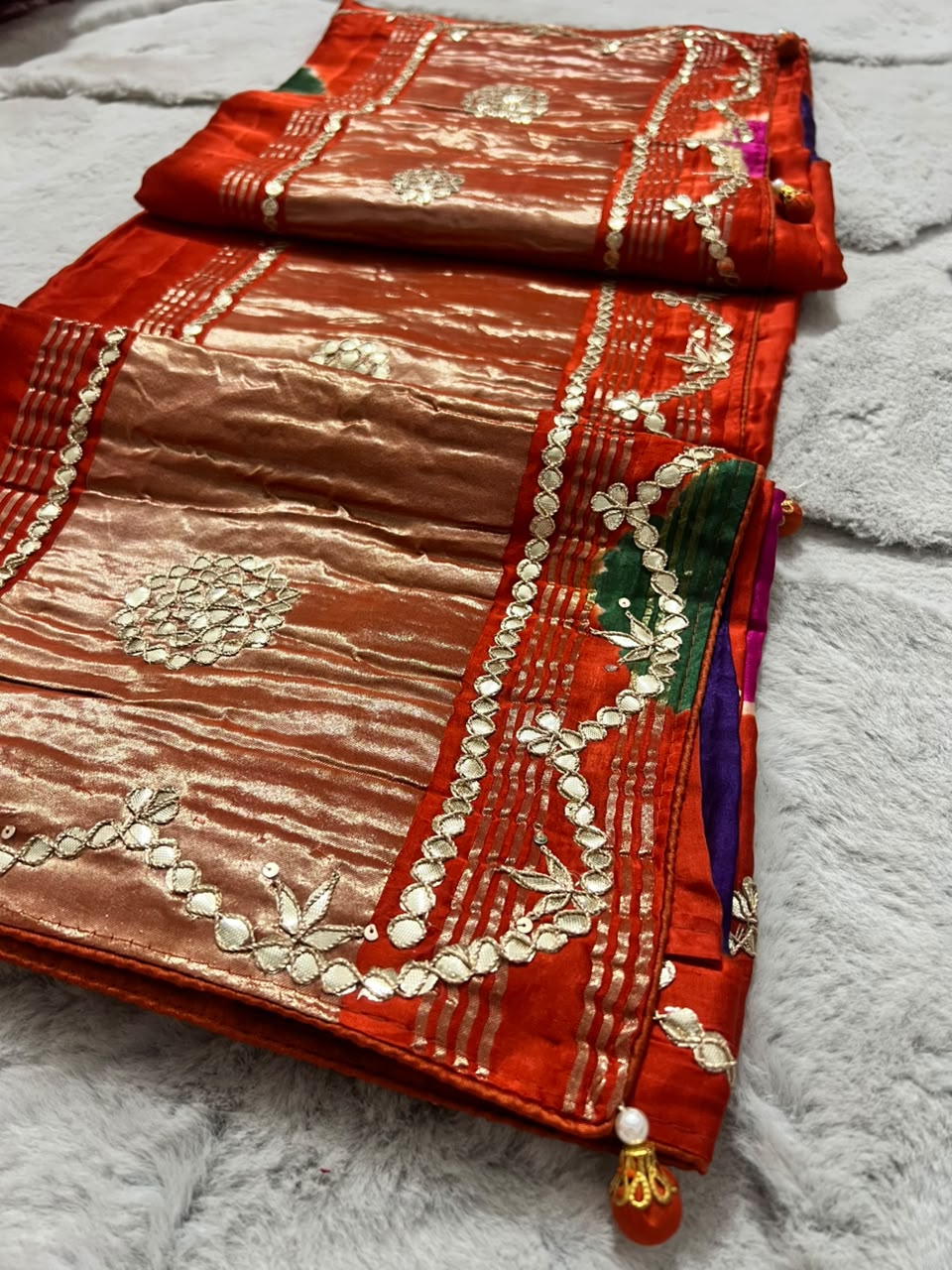 Beautiful Orange Color Gajji Silk with Gota Work