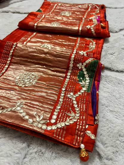 Beautiful Orange Color Gajji Silk with Gota Work