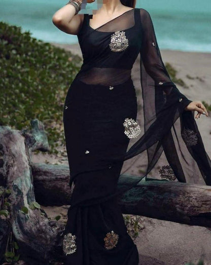 Beautiful Black Chifffon Saree, Gota Work all over the Saree with Same Fabric Blouse Piece