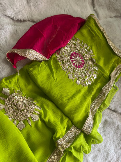 Soft Chiffon Green Color Thali Designer with Blouse Piece