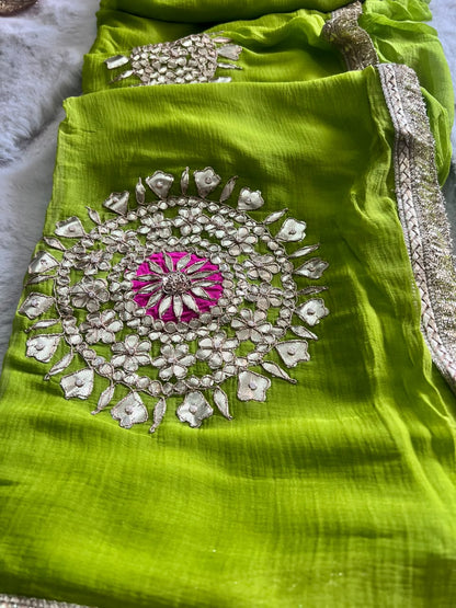 Soft Chiffon Green Color Thali Designer with Blouse Piece