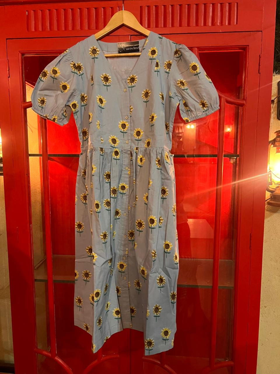Beautiful Cotton Skyblue Dress (Medium-Large Size)