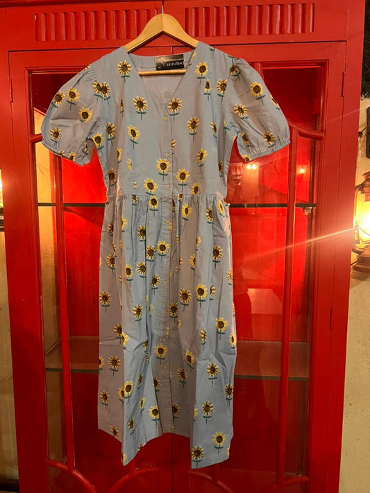 Beautiful Cotton Skyblue Dress (Medium-Large Size)