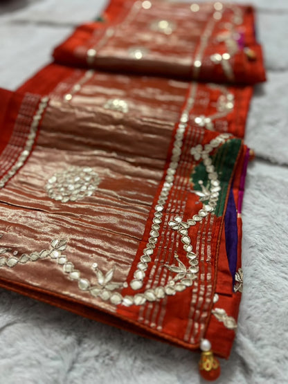 Beautiful Orange Color Gajji Silk with Gota Work