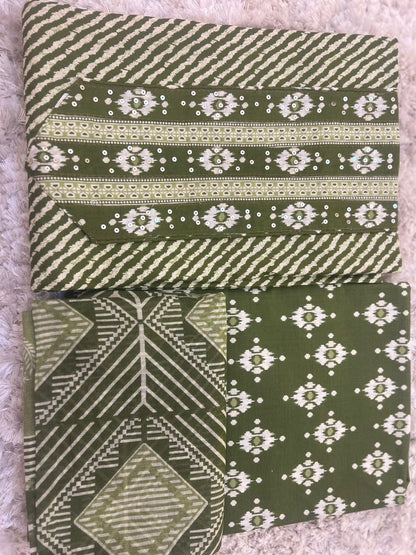 Designer Lahariya Print Suits with Beautiful Malmal Dupatta (Unstitched)