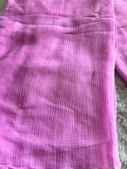 Beautiful Pink Color Chiffon Saree with Mukesh Work and Blouse Piece