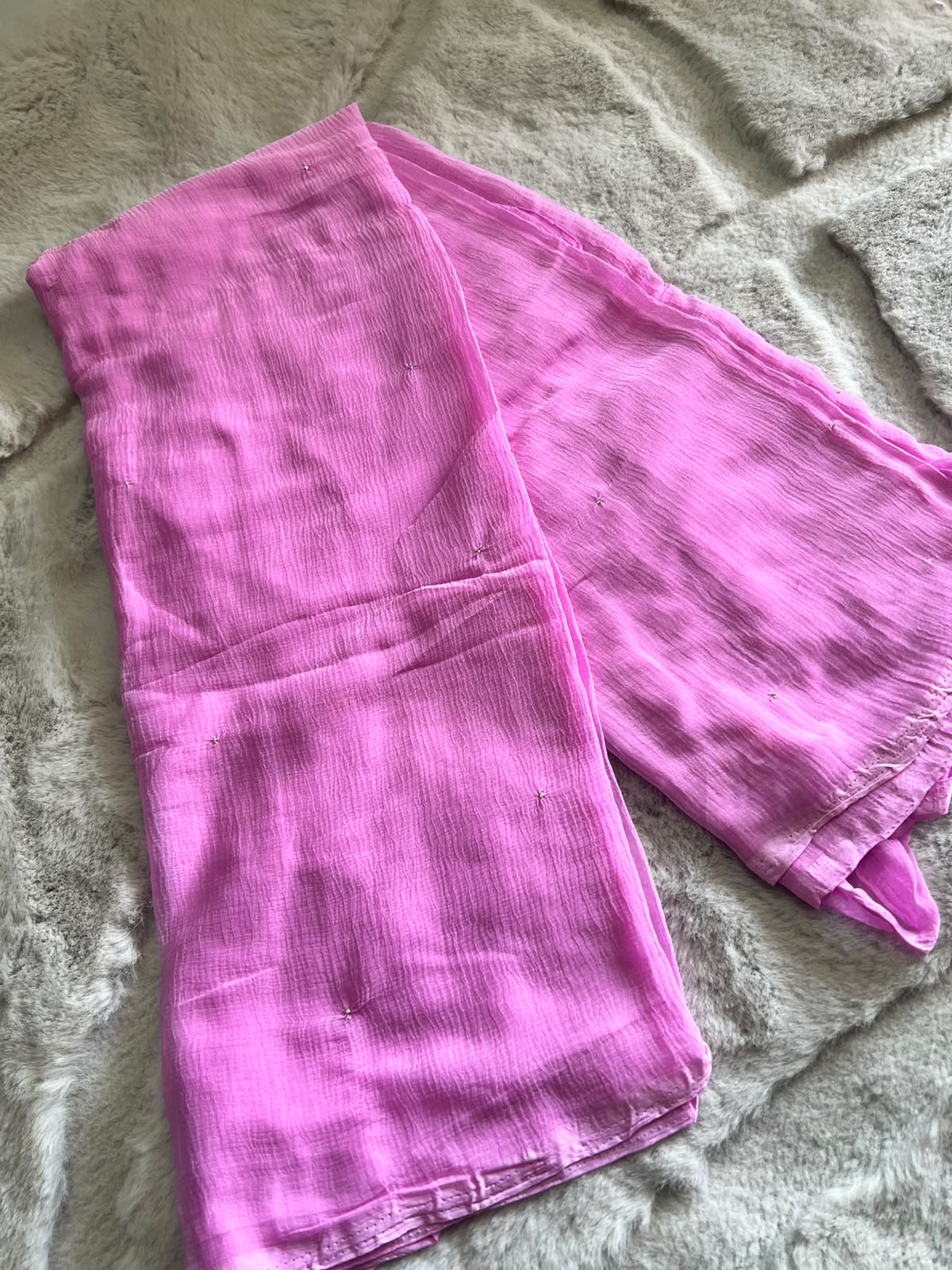 Beautiful Pink Color Chiffon Saree with Mukesh Work and Blouse Piece