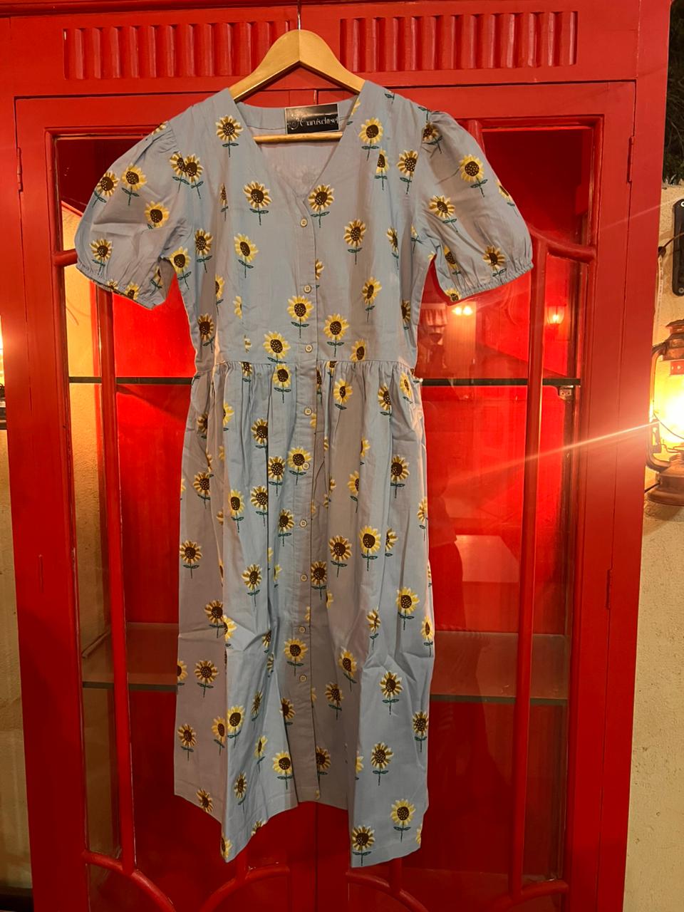 Beautiful Cotton Skyblue Dress (Medium-Large Size)