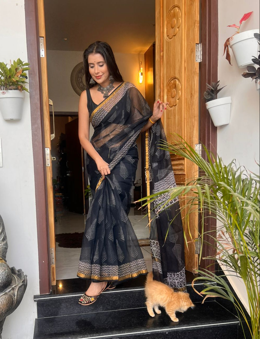 Black Color Designer Kota Doriya Saree