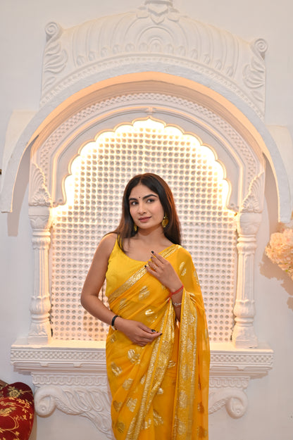 Yellow Soft Georgette Saree
