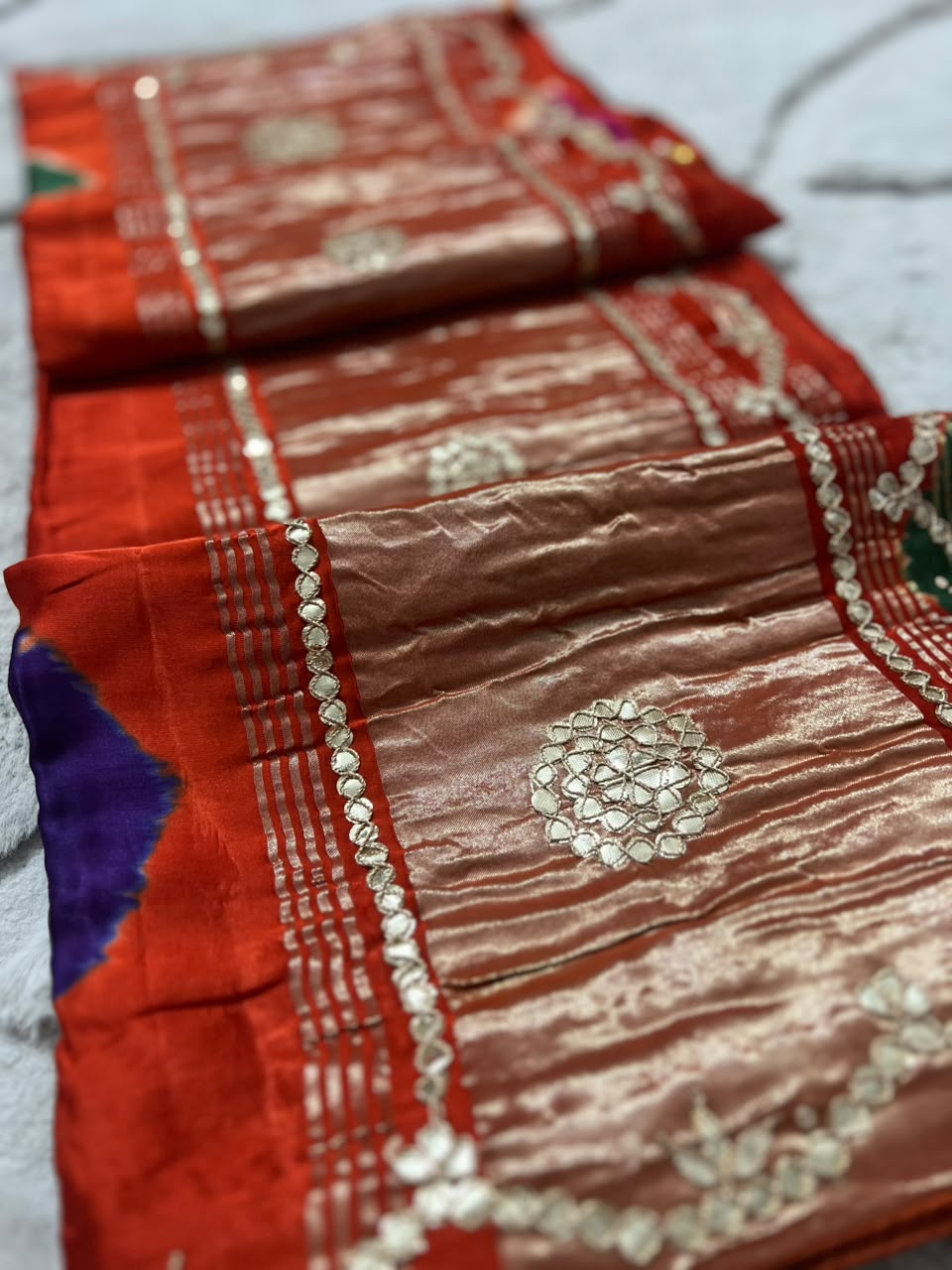 Beautiful Orange Color Gajji Silk with Gota Work