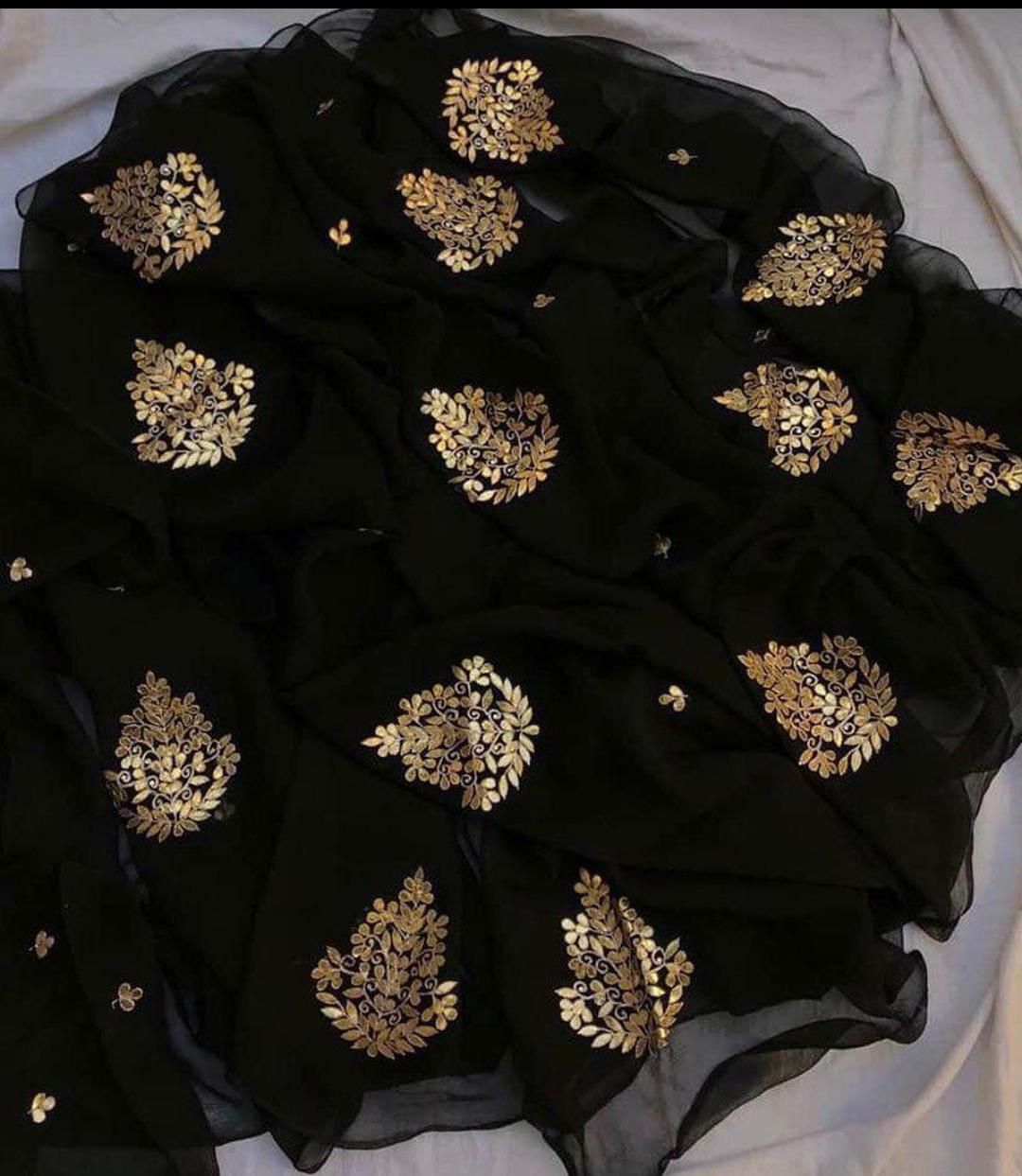 Beautiful Black Chifffon Saree, Gota Work all over the Saree with Same Fabric Blouse Piece
