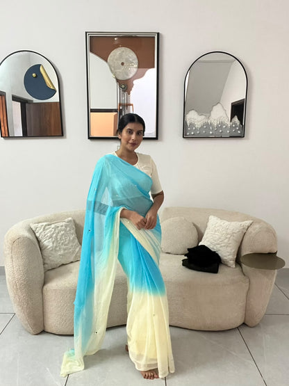 Beautiful Shaded Chiffon Boota Work Saree with Blouse Piece