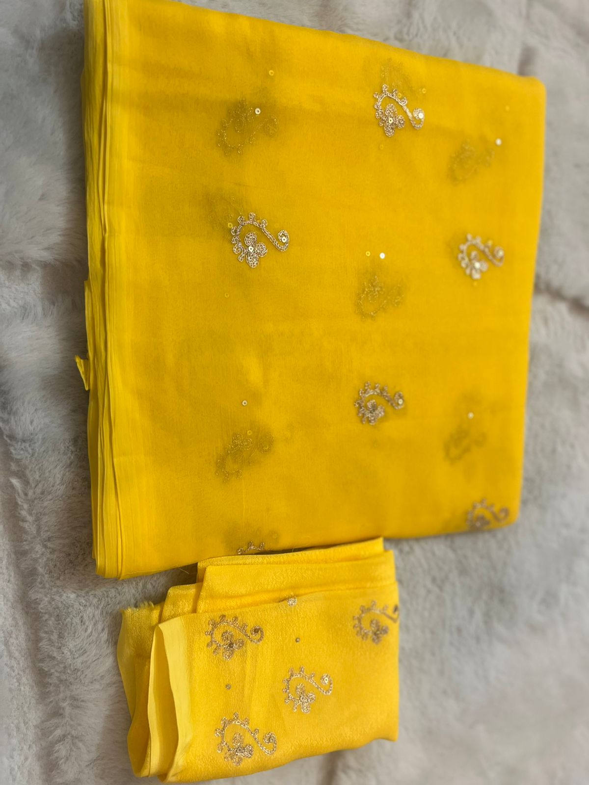 Yellow Color Pure Chiffon Peta Work Saree