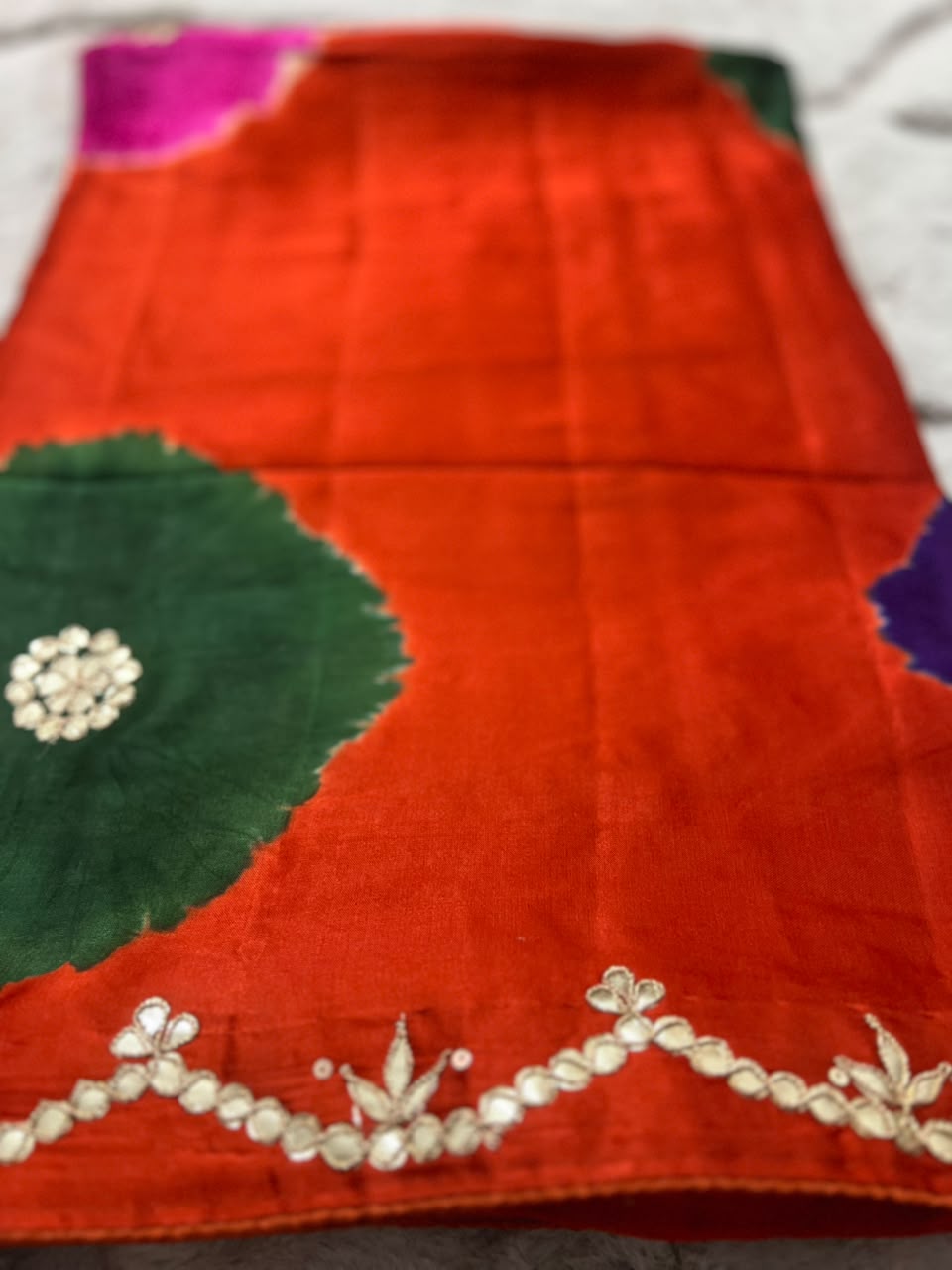 Beautiful Orange Color Gajji Silk with Gota Work