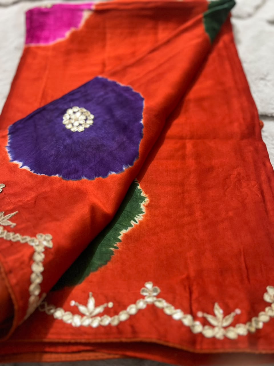 Beautiful Orange Color Gajji Silk with Gota Work