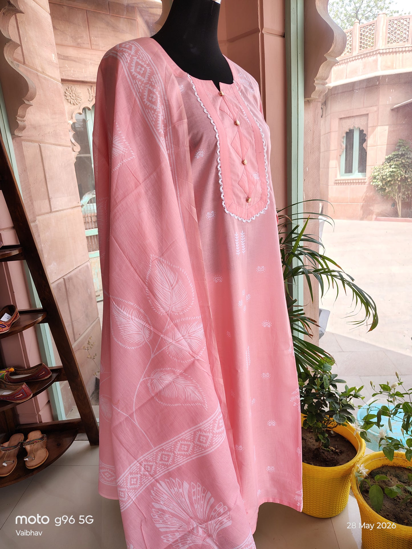 Beautiful Pink Color Cotton Suit (Size: XL)