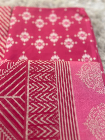Designer Lahariya Print Suits with Beautiful Malmal Dupatta (Unstitched)