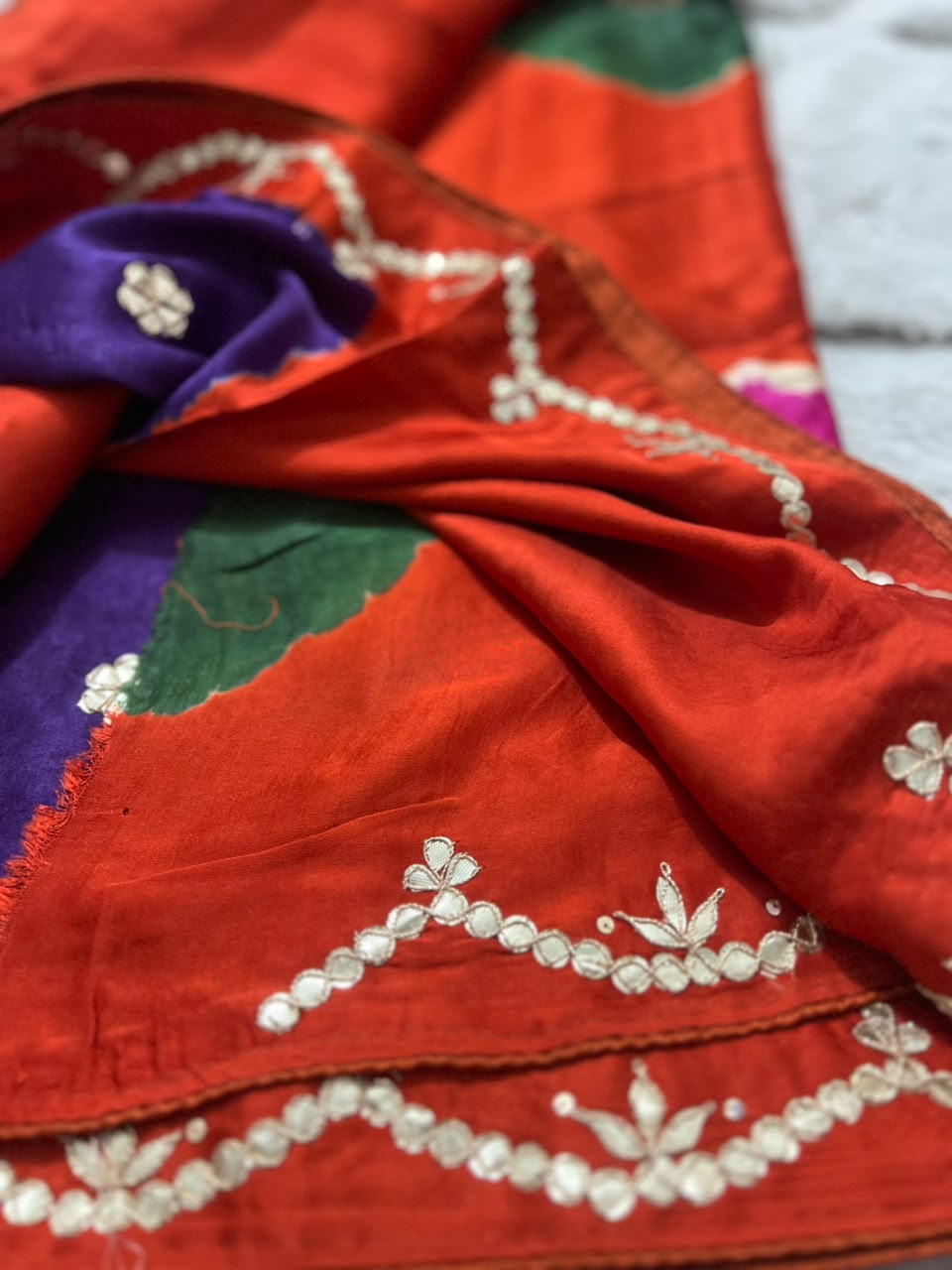 Beautiful Orange Color Gajji Silk with Gota Work