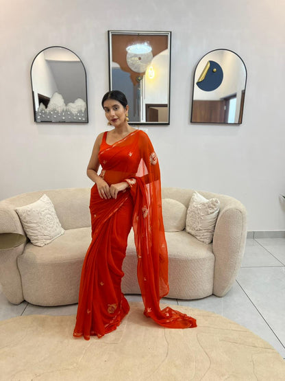 Pure Chiffon Heavy Boota Work Saree