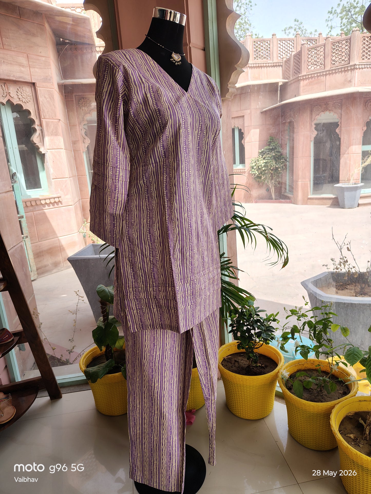 Beautiful Purple V Neck Co-Ord Set (Size: L)