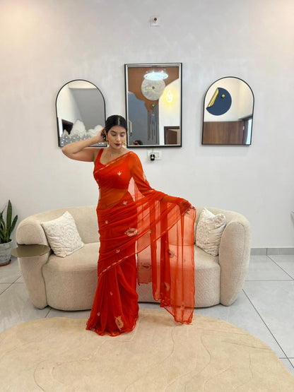Pure Chiffon Heavy Boota Work Saree