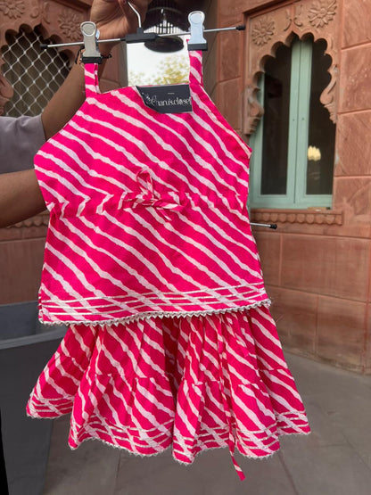Beautiful Pink Color Cotton Lahariya Kurti and Lehanga