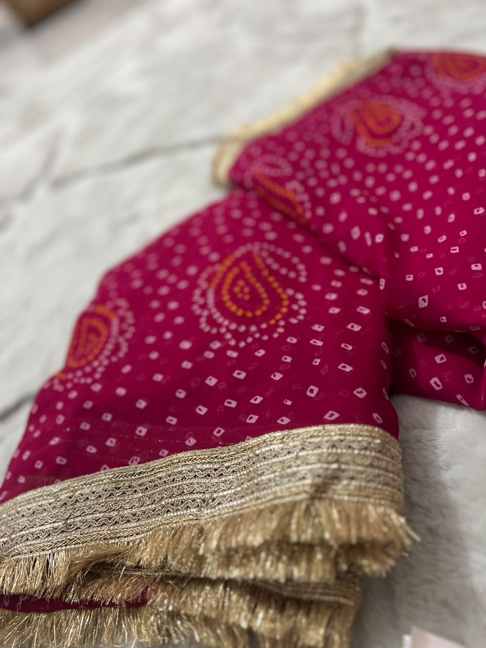 Beautiful Pink Color Karva Chauth Special Bandhini Saree