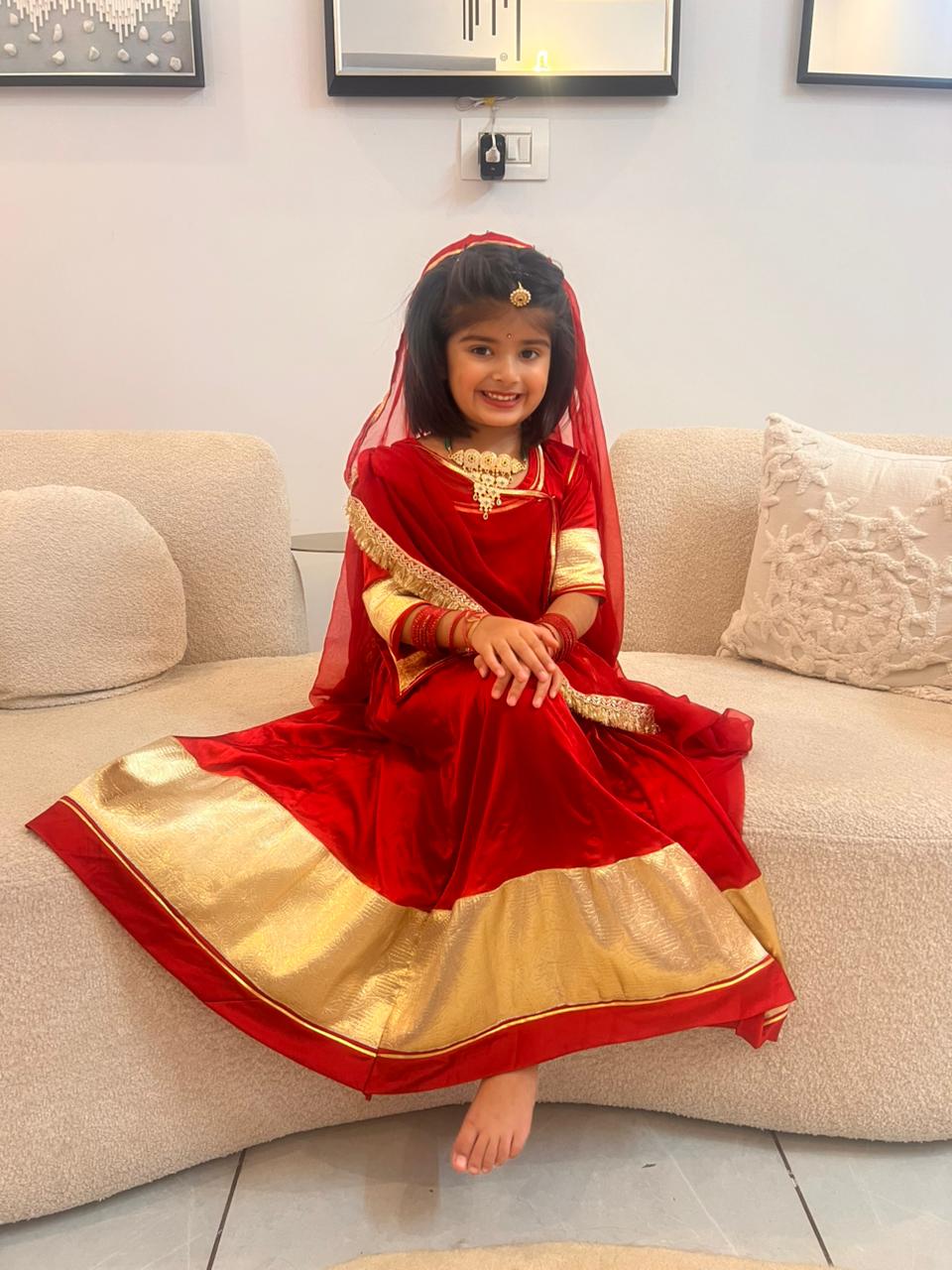 Pure Satin Red Color Kid Poshak