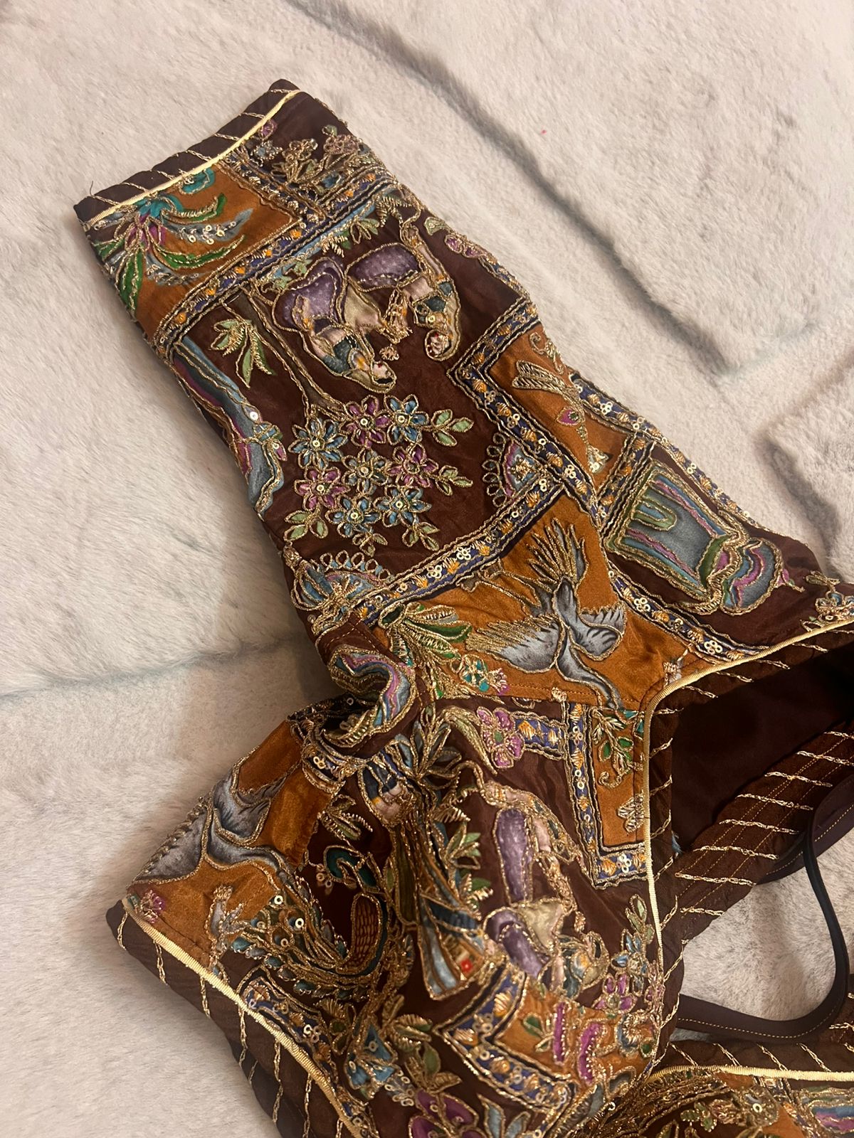 Chocolate Brown Chiffon Saree with Designer Border with Designer Kaanchli Blouse