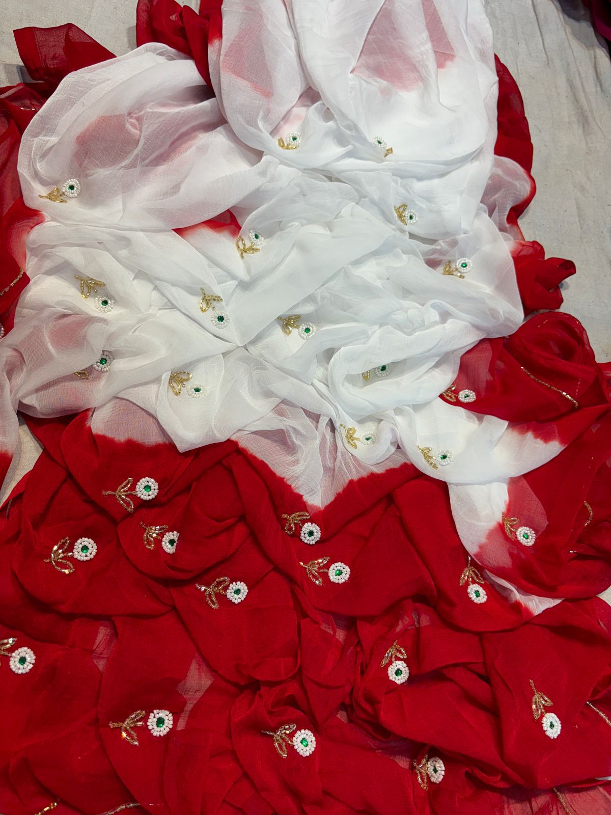 Chiffon Faag Saree with Flower Buties