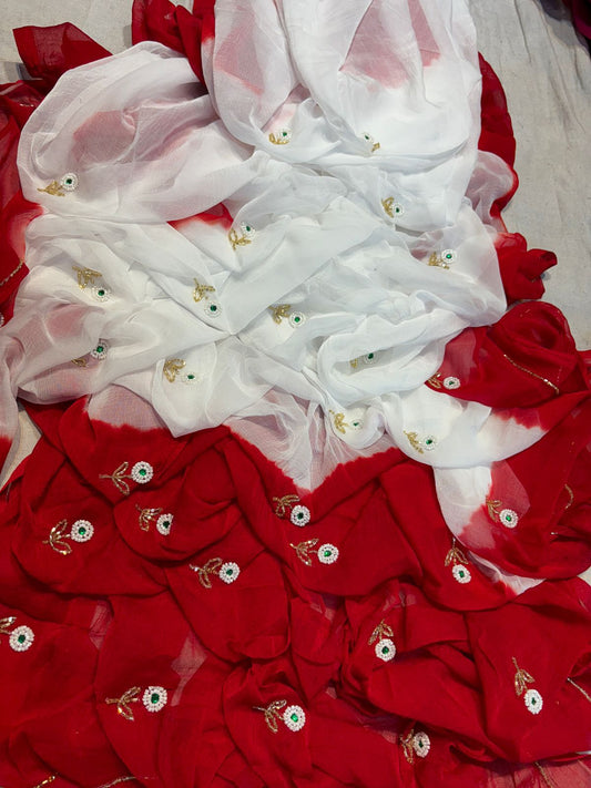 Chiffon Faag Saree with Flower Buties